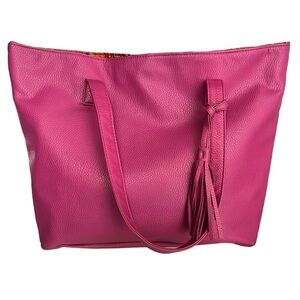Pink Pebbled Faux Leather Shoulder‎ Bag with Tassle